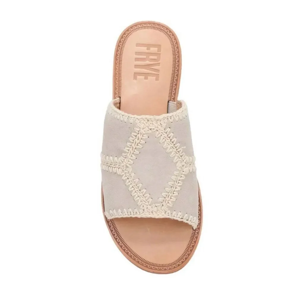 NEW Frye Women’s 6 1/2 Ava Crochet Suede Slides Sandals in Ivory NIB